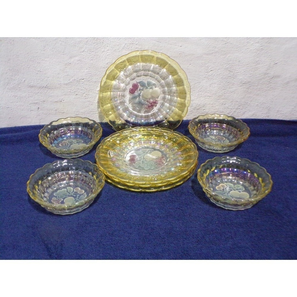 Della Robbia Yellow & Clear 4 Lunch Plates & 4 Dessert Bowls